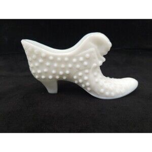 Fenton Hobnail Milk White Glass Shoe Boot Slipper Vintage - Cat‎ Head